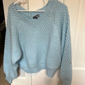 Fashion Nova Light Blue V-Neck Sweater